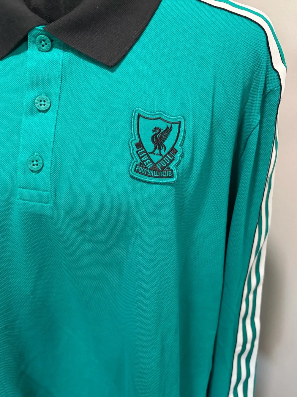 adidas Teal Long-Sleeve Liverpool Polo with Black Collar
